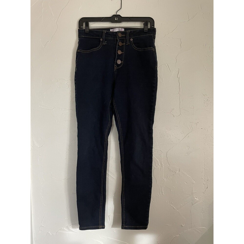 NO BOUNDARIES Women's Blue Black High Rise Button Fly Skinny Jeans Size 9